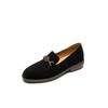Nuevos Zapatos de Mujer Loafers Estilo Academia Primavera 2025 Verde Kelly Cabeza Redonda Tacón Bajo Cómodos Cachemir Anti-Terciopelo Metal Camelia