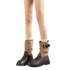 Botas retrô color block de cano médio para mulheres, nova coleção outono/inverno 2026, salto grosso, efeito emagrecedor, botas de salto bloco, estilo cavaleiro, forradas com fleece, botas Martin