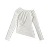A1001-25 Verão Novo Estilo Manga Bainha Assimétrica Slim Casual Camiseta Estilo Europeu e Americano Sexy Sexy Ombro Assimétrico Exposto Longa