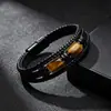Popular Pulsera Tejida de Estilo Oscuro de Amazon con Piedra Natural Ojo de Tigre y Joyería de Cuero de Doble Capa de Moda para Hombre
