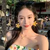 [Té de Durazno] Isla Vacacional Pendientes Hechos a Mano de Girasol Pendientes de Flor Grande Exagerados Personalizados de la Costa