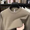 Suéter de punto de manga larga y cuello redondo para hombre para otoño e invierno, una capa base gruesa, ligera y lujosa con contenido de lana, en colores lisos, perfecto para usar en capas