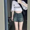 Shorts Jeans Feminino de Verão Finos Tamanho Plus para Figuras Curvilíneas, Cintura Alta Elástica Emagrecedor Reto de Perna Larga Comprimento no Joelho para Figuras Baixas