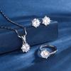 Conjunto de tres piezas de copo de nieve Estilo coreano Anillo Collar Nicho Girasol Colgante versátil Circonita 2 quilates Traje de alta calidad