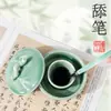 Piedra de tinta para olla caliente de cerámica, Plato de tinta, Caja de tinta, Lavador de tinta con tapa, Recipiente de tinta humectante de doble círculo, Especial para caligrafía, Uno de los Cuatro Tesoros del Estudio