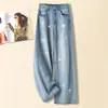 Jeans de Pierna Ancha con Bordado de Mariposas de Verano para Mujer 2026 Nuevos de Cintura Alta Sueltos Adelgazantes Estrechos Casuales Rectos Largos