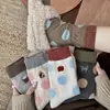 Calcetines de Polka Dot Lindos de Dibujos Animados de Estilo Japonés hasta la Mitad de la Pantorrilla Calcetines Cálidos de Lana para Otoño e Invierno Calentamiento Espeso Calcetines para Dormir para Mujer Estilo Grueso