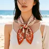 Pañuelo Floral Artístico 70% Seda Artificial, Nuevo Estilo de Verano, Elegante y Versátil Accesorio de Bufanda para Cuello de Viajero, Chal de Moda a Prueba de Viento