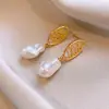 Pendientes de Borla Geométrica de Perla con Circonita de Aguja Plateada Pendientes Elegantes de Lujo Ligero Pendientes de Moda Exquisitos Versátiles para Mujer