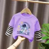 Camiseta de Manga Larga 100% Algodón para Niños Estilo Nuevo Primavera/Otoño 2026 Ropa Casual para Bebés y Niños Dibujos Animados Top Falso de Dos Piezas