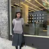 Saia de lã versátil casual da moda estilo coreano para mulheres, cintura alta, modeladora, padrão espinha de peixe, saia midi com fenda para outono e primavera