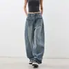 Calça Jeans Scimitar Azul Estilo Americano para Mulheres Outono e Inverno 2025 Calça Larga Solta com Cintura Alta, Novo Estilo