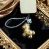 Llavero Pulsera Oro Puro 999 Riqueza Instantánea Encanto Bolsa Caballo Dorado Colgante Teléfono Souvenir