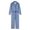 Mono de Moda para Mujer 2023 Cuello Traje Decoración de Bolsillo Cintura Ceñida Pierna Recta Mezclilla Mono de una Pieza Pantalones Largos Estilo Europeo y Americano Streetwear