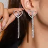 Brincos Longos com Franjas Totalmente Cravejados de Diamantes Super Brilhantes Townka de Alta Qualidade para Mulheres, Brincos Modernos de Strass em Cobre
