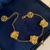 Pulsera de Moneda de Cobre con Flor de Zirconia Chapada en Oro Real de 18K Estilo Dinero Viejo Pulsera Retro Nuevo Estilo Chino Pulsera Versátil Venta al por Mayor