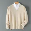 Amazon Outono/Inverno Masculino Gola V Business 100% Lã Pura Suéter Tricô Casual