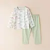 Conjunto Casa Algodão Puro Fino Estilo Coreano Roupas de Casa para Meninas Gola Redonda Manga Longa Pijama Infantil Masculino Classe A Verão