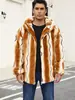 Chaqueta de piel sintética transfronteriza de Amazon, ropa de hombre de moda, diseño de rayas estampadas, piel sintética en bloques de color, chaqueta con capucha de piel sintética de conejo