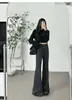 Calça Flare de Cintura Alta Slim Fit Estilo Americano para Mulheres, Novo Estilo Primavera/Verão 2026, Caimento Fluido, Emagrecedor, Versátil, Larga nas Pernas, Comprimento no Chão, Esportiva