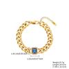 Moda europea y americana temperamento simple personalidad acero inoxidable chapado en oro de 18 quilates micro incrustado circonita geométrico pulsera de cadena cubana