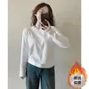 Entrega de una sola pieza camisa básica de cuello redondo para mujer primavera otoño e invierno de terciopelo cálida camiseta interior de manga larga blanca