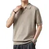 Camisa Polo de Gola Seagull estilo Americano de alta qualidade em seda gelada com detalhes vazados para homens, nova camiseta de malha de manga curta soltinha de verão