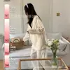 Algodão elástico antibacteriano primavera, outono, inverno pijama feminino, algodão puro com franjas, conjunto solto de manga longa, roupa de casa feminina, pode ser usado fora