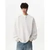 Sudadera con cuello henley texturizado blanco para hombre, nueva llegada de otoño, diseño holgado, marca de moda, top pullover casual versátil