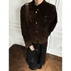 Jaqueta Masculina Outono Design Retrô Americano com Painéis Couro Sintético Estilo Celeiro High-End Cleanfit