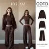 Moletom com Capuz Marrom Maillard Outono Inicial Conjunto Esportivo Jaqueta Solta com Capuz Estilo Americano Conjunto Completo de Outono Feminino