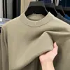 Suéter masculino de malha fina anti-pilling espessado para outono e inverno, gola alta meia-calça cor sólida, tricô de camada base quente atacado
