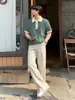 Camisa Polo de Verano para Hombre Myq con Rayas Contrastantes, Tejida, Manga Corta, Holgada, Media Manga, Diseño Coreano, Top de Nicho
