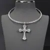Collar con Colgante de Cruz Hip-Hop para Hombre Popular Transfronterizo Europeo y Americano Aleación Galvanizada Colgante de Cruz con Pedrería