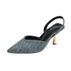 Nuevas Sandalias de Talla Grande con Tacón Fino, Punta Fina, Parte Delantera Cerrada, Estilo Elegante de Socialité, Sandalias de Tacón Alto Frances sin Espalda de Talla Grande, Transfronterizas Negras