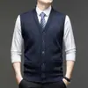 Cardigan de Tricô Masculino Aberto nas Costas Casual Solto Roupa para Idosos Sem Mangas Cardigan Suéter Masculino Outono