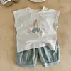 Conjunto de Dos Piezas sin Mangas con Estampado de Dibujos Animados para Bebés Niños de 1 Año, Conjunto Versátil Delgado de Camiseta y Shorts para Salidas