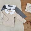 Cutemily Otoño Bebé Niña Encaje Solapa Tejida Camiseta Cepillada Engrosada Cuello de Muñeca Camiseta Base de Manga Larga