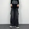 Jeans Retro Moderno Estilo Hong Kong Solto de Perna Larga Casual com Bolsos Grandes Roupa de Trabalho Jeans Lavado Novo Jeans para Pais para Homens e Mulheres