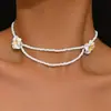 Collar de Cadena para Clavícula con Capas de Flores de Arcilla Suave Estilo Bohemio de Vacaciones de Verano Europeo y Americano con Cuentas de Plumeria para Mujer