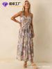 Vestido de Alcinha Estampado de Flores Moda Europeia e Americana Personalizado, Casual de Férias Sexy Costas Nuas Elegante Longo de Corte A