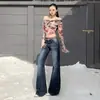 2026 Calça Longa Versátil Confortável Slim-Fit Emagrecedora Padrão Gato Gradiente Retrô Americana Flare Caimento Fluido Novo Estilo Primavera e Outono