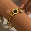 Aço Titânio Zircônia Romana Corrente Grossa Pulseira Transfronteiriça Tendência Ouro 18K Luxo Leve Moda Nicho Pulseira Joias Atacado