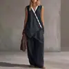 Conjunto Casual de Chaleco Boho Europeo y Americano de Cuello V Irregular con Botones y Pantalones de Pierna Ancha para Primavera/Verano 2026