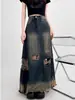Vestido de mezclilla desgastado con agujeros, rozaduras, estilo retro antiguo para mujer, primavera y verano, nuevo 2025, cintura alta, adelgazante, falda de línea A.