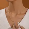 Joyería Transfronteriza de Aliexpress, Collar de Perlas Multicapa Simple de Disco Moderno, Cadena para Clavícula con Corazón de Perlas para Mujer