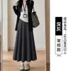Falda Larga de Otoño 2026 para Mujer, Nuevo Estilo, Petite, de Cintura Alta, Corte A, Falda Bodycon Casual Gris