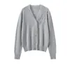 Cárdigan de punto French Consinee 100% Cachemira Pura para Mujer, Cuello en V, Borla de Encaje, Chaqueta Suéter Elegante