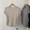 Camiseta Feminina Fina, Elástica e Macia, Estilo Curto, Nova Versão Coreana de Verão, Emagrecedora, Estilo Básico Simples, Algodão Franzido