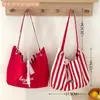 Bolso de lona a rayas estilo coreano, gran capacidad, bolso de hombro para commuter con bloques de color, bolso tote de moda para estudiantes para la escuela, al por mayor